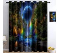 Generico 117 X 229 Cm Tende 2 Pannelli Paese Dei Sogni Per Camera Da Letto E Soggiorno - Bambini, Tende 100% Oscuranti Fantasia Arcobaleno Cascata Pianeta Per Ragazze E Ragazzi Multicolore