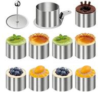 Generico 12 Pezzi Set Piccoli Anelli per Torte, Coppapasta Tondi con Pressa e Base, Anelli da Dessert, Anello per Torte da 8cm in Acciaio Inossidabile per Mousse Dolci Tortes