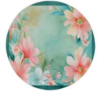 Generico 120 cm Tappeto Rotondo Salotto Pittura Ad Acquerello Fiori Motivo Di Confine Verde Menta, Morbido Tappeto Moderno Di Lusso Antiscivolo Per Bambini Cameretta Cucina Casa O Balcone
