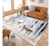 Generico 120x180 cm Tappeto per Soggiorno Illustrazione di Un Cervo Nel Bosco Pelo Corto Antiscivolo Lavabile Stampato Tappeto Bianco Freddo per Camera da letto, Sala da pranzo Camera dei Bambini