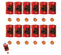 Generico 12Pcs Chinese Paper Lanterns, New Year Fu Character Red Lantern, 6.2 x 11 Inches Lunar Spring Festival Hanging Decor for Wedding Dinner Birthday Party Supplies