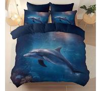 Generico 135 X 200 cm Alta Qualità Copripiumino,Animale Oceano Delfino Corallo Thème Set Letto Matrimoniale Completo In Microfibra Con Cerniera, 1 Copripiumini + 2 Federa,Anallergico Marina