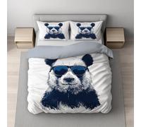 Generico 135 x 200 cm Set Copripiumino Singolo Bianco Reversibile Biancheria da letto con stampa Cool Panda Occhiali Da Sole, Morbido Traspirante Copripiumino + 1 Federa 65 x 65 cm