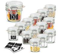 Generico 14 x Airtight Glass Jars | 14 x 200 ml | Set of Jars for Food Containers with Lid and Clip Closure | Candy Holder for Salt Sugar Coffee Biscuits | Vintage + 16 Labels