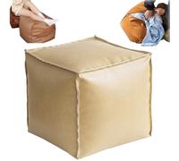 Generico 16 Inch Stuffable Cushion Storage Bag,Faux Leather Pouf Cover Cube Decorative Footrest Storages Bag,Versatile Floor Footrest Pillow,Stuffable Ottoman with Storage (Milk Apricot)