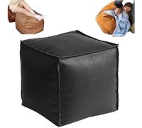 Generico 16 Inch Stuffable Cushion Storage Bag,Faux Leather Pouf Cover Cube Decorative Footrest Storages Bag,Versatile Floor Footrest Pillow,Stuffable Ottoman with Storage (Black)