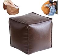 Generico 16 Inch Stuffable Cushion Storage Bag,Faux Leather Pouf Cover Cube Decorative Footrest Storages Bag,Versatile Floor Footrest Pillow,Stuffable Ottoman with Storage (Black Sugar)