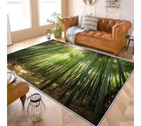 Generico 160x230 cm Tappeto per Soggiorno Luce E Ombra Nella Foresta Di Bambù Pelo Corto Antiscivolo Lavabile Stampato Tappeto Verde per Camera da letto, Sala da pranzo Camera dei Bambini