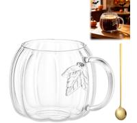 Generico 18.6 Oz Pumpkin Shaped Glass Mug, Transparent Coffee and Tea Cup with Handle, Halloween Drinking Mug for Autumn and Homes Decor