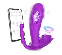Generico 18 Potenti Modalità Di Vibrazione E Suzione 3 in 1 APP Wireless Con Telecomando Vibratore Dildo Con Ventosa Per Clitoride E Plug Anale Giocattoli Sessuali Per Coppie,A