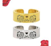 Generico 2 anelli a forma di cuore con doppio scheletro per il mignolo, anelli con promessa di matrimonio con scheletro, regalo per coppia di migliori amiche (2 items)