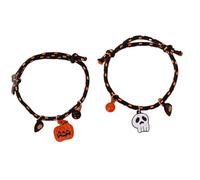Generico 2 braccialetti magnetici per coppie Halloween, teschio zucca regolabile per coppie, braccialetti con teschio zucca dei cartoni animati