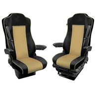 Generico 2 Coprisedili Beige - Nero 1+1 Camion 2 Posti Coprisedile in Ecopelle Compatibile Airbag Bracciolo e Cintura Sicurezza Integrati Compatibile con Mercedes Actros MP4 EURO 6 2015-2021