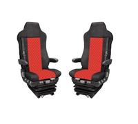 Generico 2 Coprisedili Rosso - Nero 1+1 Camion 2 Posti Coprisedile in Ecopelle Compatibile Airbag Bracciolo e Cintura Sicurezza Integrati Compatibile con MAN TGX EURO 6 dal 2021