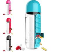 Generico 2 in 1 Bottiglia d'acqua portatile con Organizzatore della scatola della pillola 7 giorni Scatola del pianificatore Containeri dei casi della medicina di viaggio (Blue)