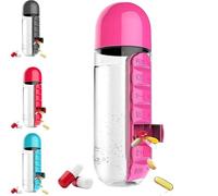 Generico 2 in 1 Bottiglia d'acqua portatile con Organizzatore della scatola della pillola 7 giorni Scatola del pianificatore Containeri dei casi della medicina di viaggio (Rosa)