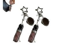 Generico 2 in 1 Stainless Steel Lipstick Holder, Chic Lip Gloss Holder with Heart Mirror, Keychain Lipgloss, Small Bling Crystal Lipsticks Storage Bag Key Chain (Stars+Stars)
