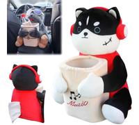 Generico 2 in 1 Tissue Box and Trash Can, Cute Plush Cartoon Car Trash Bin, Soft Doggie Tissue Holder and Trashs Can, Multifunctional Animal Paper Box for Car and Homes