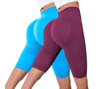 Generico 2 Pack Corti Leggins Anticellulite Donna Compressione 3D Sportivi Leggings Push Up Vita Alta Pantaloni Short per Anti Massa Grassa Pantacollant Fitness Sport, Palestra, Yoga