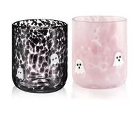 Generico 2 Pcs Halloween Icon Juice Glasses, New 14oz Icon Stemless Drinking Pumpkin Glasses Set, Pumpkin Icon Glasses, Ideal for Gift Party Lovely Gifts Drinkware (2PCSA)