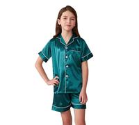 Generico 2 Pezzi Bambino Ragazze Pigiama,Leggero Estivo Pigiama in Tinta Unita e Pantaloncini Corto Ragazzo con Bottoni Solido Loungewear Morbido Set di Pantaloni per Bambina da 7 a 8 Anni