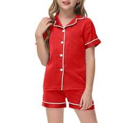 Generico 2 Pezzi Bambino Ragazze Pigiama Morbidi e Comodi Pigiami Set di Biancheria da Notte per Corto Ragazza Camicia abbottonata Abbigliamento casa Bambina 7 a 8 Anni