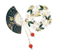Generico 2 Pezzi Brooches For Women Vintage Decorative Fan Round Pins in Alloy With Pearl Detail Easy To Wear Clothing Accessories For Party And Holiday Outfits