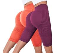 Generico 2 Pezzi Leggins Anticellulite Donna Compressione 3D Sportivi Leggings Push Up Vita Alta Pantaloni Short per Anti Massa Grassa Pantacollant Fitness Sport, Palestra, Leggins Corti Donna