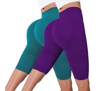 Generico 2 Pezzi Leggins Anticellulite Donna Compressione 3D Sportivi Leggings Push Up Vita Alta Pantaloni Short per Anti Massa Grassa Pantacollant Fitness Sport, Palestra, Leggins Corti Donna