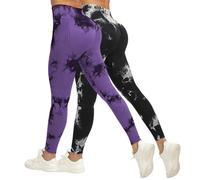 Generico 2 Pezzi Leggins Compressione Graduata Donna Leggings Anti Cellulite Palestra 3D AnticellulitePush Up Cotone Pantaloni Sportivi Lunga Pantacollant per Fitness