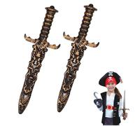 Generico 2 Pezzi Spada Giocattolo Pugnale Pirata, Spada da Pirata Giocattoli di Plastica, Coltello Finto Non Affilato, Spada Pirata per Oggetti di Scena Costume Pirata, Festa Pirata, Oro Retro