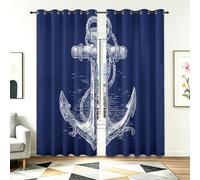 Generico 2 Pezzi Tende Oscuranti 110L X 215A cm - Interni Isolanti Termiche con Occhielli, Minimalista Nautico Ancora Cima Tenda Coprenti per Camera da Letto e Soggiorno Decorazione, Blu Navy