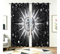 Generico 2 Pezzi Tende Oscuranti 140L X 175A cm - Interni Isolanti Termiche con Occhielli, Bohemien Astrologia Totem Sole Stelle Tenda Coprenti per Camera da Letto e Soggiorno Decorazione, Nero