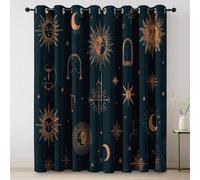 Generico 2 Pezzi Tende Oscuranti 140L X 260A cm - Interni Isolanti Termiche con Occhielli, Vintage Corpi Celesti Sole Luna Stelle Tenda Coprenti per Camera da Letto e Soggiorno Decorazione, Blu Scuro