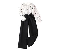 Generico 2 Pezzi Tuta Bambini,2 Abbigliamento da casa Top+Pantalone per Ragazze Abito Bambina Chic Ed Elegante Felpa con Pantaloni Svasati Primavera Sportiva Completo Set