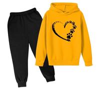 Generico 2 Pezzi Tuta Bambini Felpa A Maniche Lunghe Cordinata Full Print E Pantalone Ragazze con Cappuccio Set Jogger Taglie Forti per Jogging,la Casa,Scuola, Spesa