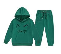 Generico 2 Pezzi Tuta Bambini Ragazze Felpa Con Cappuccio Set Solid Color Cotone Completo Abito Da Bambina Chic Ed Elegante Bambina/Baby Body Jogger Bambino 2-14 Anni