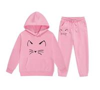 Generico 2 Pezzi Tuta Bambini Ragazze Felpa Con Cappuccio Set Solid Color Cotone Completo Abito Da Bambina Chic Ed Elegante Bambina/Baby Body Jogger Bambino 2-14 Anni