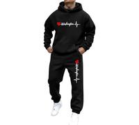 Generico 2 Pezzi Tuta Uomo Completa Invernale Felpata con Cappuccio e Pantaloni Sportivi Set Cotone Felpato Morbido Taglie Forti Tuta da Ginnastica Abbigliamento Palestra Traspirante Elasticità Set