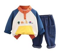 Generico 2 Pezzi Unisex Set Di Felpe Bambini Tuta Stampato Ragazzi Felpa E Pantaloni Da Jogging Con Tasche Solid Color Cotone Completo Jogger Alla Moda