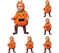 Generico 2 Pezzi Zucca Costume Halloween Neonato - Maniche Lunghe Vestito Halloween Vestito Zucca Neonatos Unisex Tuta Con Cappuccio 0-18 Mesi