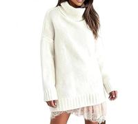 Generico 2-Piece Women's Turtleneck Sweater Mini Dress Set with Lace-Trim Slip Dress Soft Oversized Knit Top And Skirt Cozy Fall Winter Outfits (White,M)
