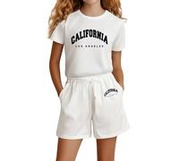 Generico 2 Pz Completino Bambina Set,Completo Estivo Completo Set Estate Design Regalo Festivo T-shirt Maniche Corte Ricamate Abbigliamento Sportiva Idee Nascita