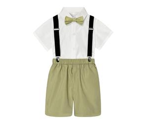 Generico 2 Pz Completino Bambino Set Completo Estivo Bimbo Completini e Coordinati Gentiluomo di Abiti per Neonati Cotone Lino Maglietta Pantaloncini Tuta 1-8 anni attività all'aperto