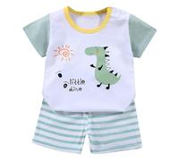 Generico 2 Pz Completino Bambino Set,Completo Estivo Completivi da Estivi Set di Magliette Camicia Quadri Manica Corta Short Elastici Vita Alta per Neonato Ragazzi 1-4 anni