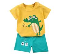 Generico 2 Pz Completino Bambino Set,Completo Estivo Completivi da Estivi Set di Magliette Camicia Quadri Manica Corta Short Elastici Vita Alta per Neonato Ragazzi 1-4 anni