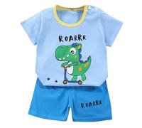 Generico 2 Pz Completino Bambino Set,Completo Estivo Completivi da Estivi Set di Magliette Camicia Quadri Manica Corta Short Elastici Vita Alta per Neonato Ragazzi 1-4 anni