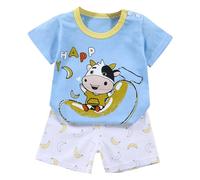 Generico 2 Pz Completino Bambino Set,Completo Estivo Completivi da Estivi Set di Magliette Camicia Quadri Manica Corta Short Elastici Vita Alta per Neonato Ragazzi 1-4 anni