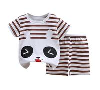 Generico 2 Pz Completino Bambino Set Neonato Maschio Camicia Manica Corta Coordinato Tuta Pagliaccetto Maniche Corte con Bottoni Tenere e Simpatiche Fantasie di Pezzi da Ginnastica Taglie 6 a 14 Anni