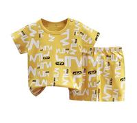 Generico 2 Pz Completino Bambino Set Neonato Maschio Camicia Manica Corta Coordinato Tuta Pagliaccetto Maniche Corte con Bottoni Tenere e Simpatiche Fantasie di pezzi da ginnastica Taglie 6 a 14 anni